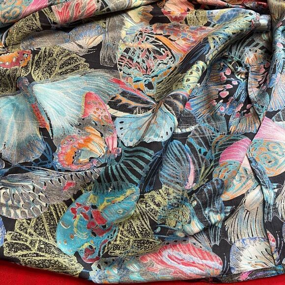 Chico's Bold Butterfly Print Open 3/4 Tie Sleeve 100% Silk Jacket Sz 0 US Small - Picture 6 of 13
